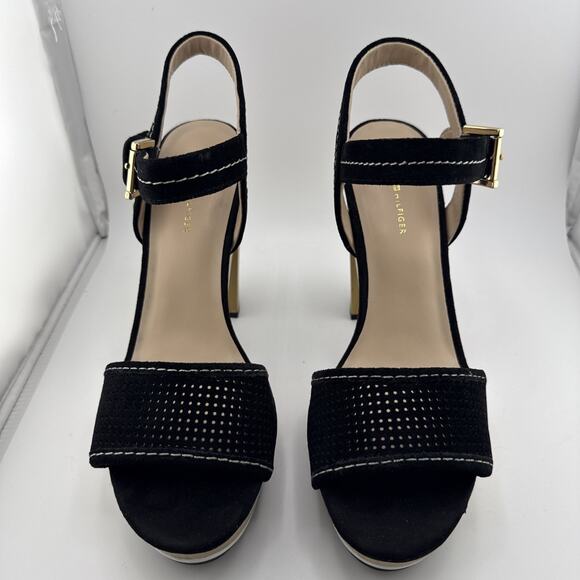 Tommy Hilfiger Women's Weslee Women’s 8.5 Black Suede Platform Heeled Sandal NEW - Picture 4 of 16